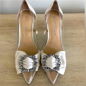 White Stiletto Heels with Crystal Ornament